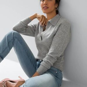 Gray Long Sleeve Cozy Polo Sweater